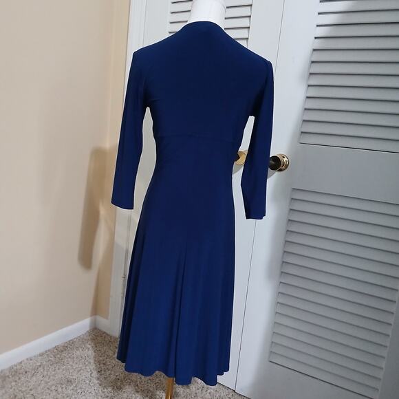 Laundry by Shelli Segal Small Royal Blue Long-Sleeved Ruched V Neck Dress A Line - Picture 6 of 10